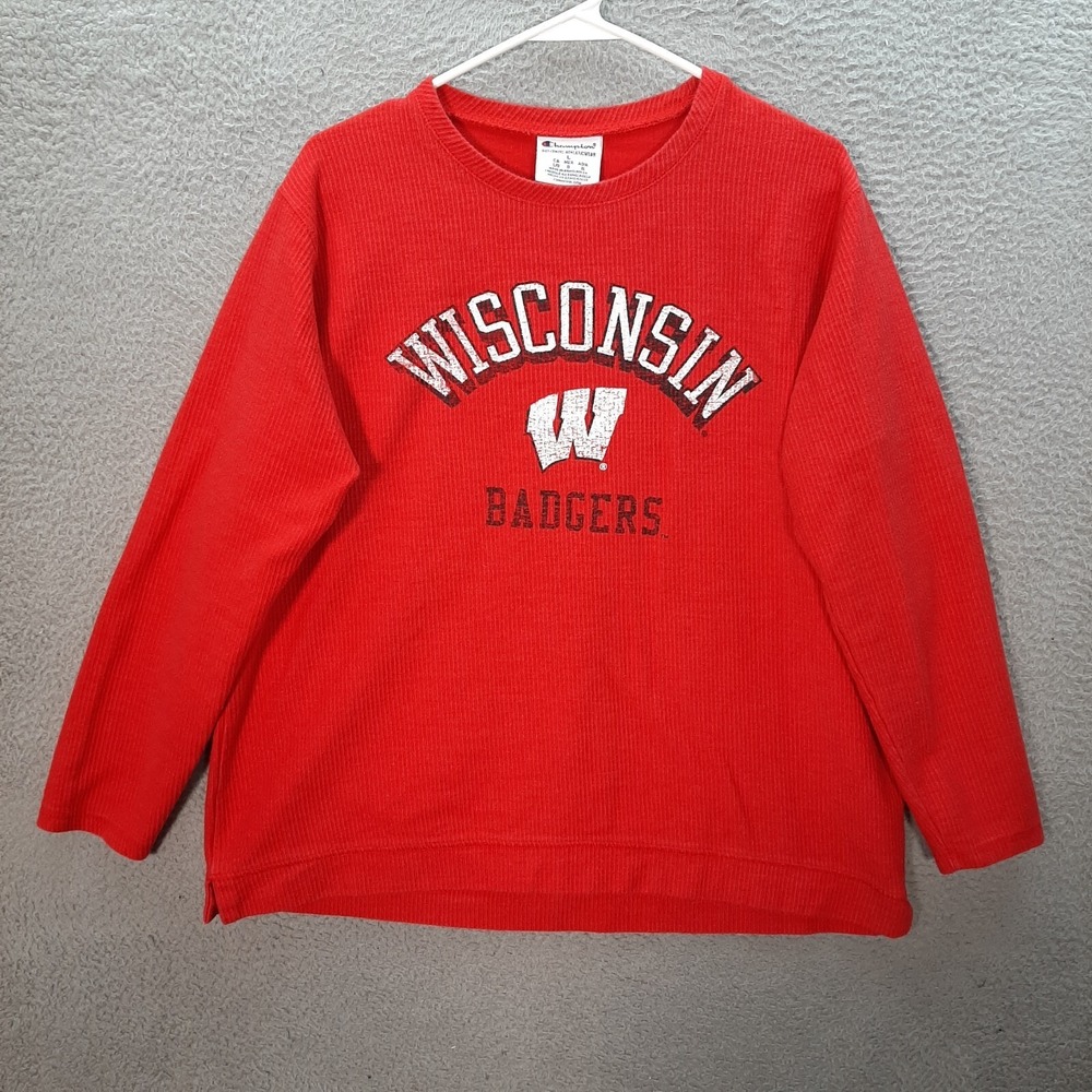 Wisconsin Badgers Shirt Womens Large Red Champion NCAA College Sports University